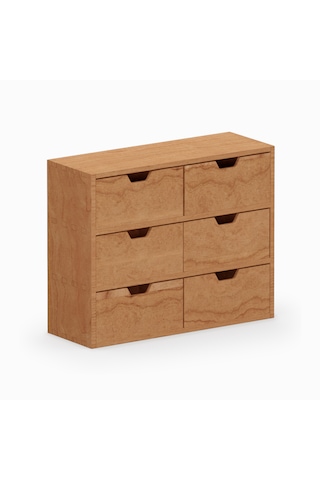 Desna Üç Katlı Altı Çekmeceli Dolap - Kiraz 34 Cm Uzunluk X 12.1 Cm Derinlik X 27.2 Cm Woodsaka Doğal Ahşap