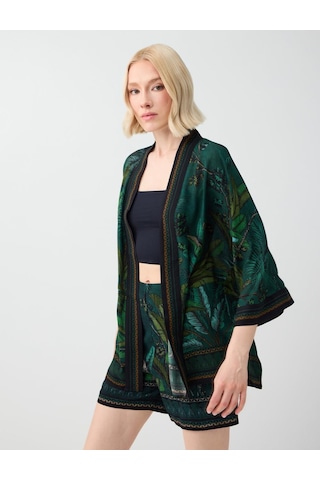 Jimmy Key Jimmy Key Koyu Yeşil Bol Kesim Desenli Dokuma Kimono 6sw147077320