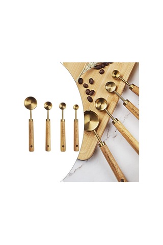 Dinosaurs 4 Parça Paslanmaz Çelik Kaşık Seti - Altın Ahşap