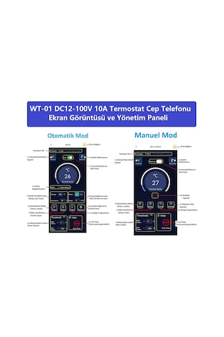 Wt-01 Smart Wifi Dc12-100v 1000c Güneş Paneli Termostat-timer