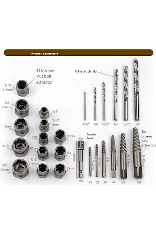 Wealthglow 26 Adet Kırık Somun Ve Cıvata Çıkarma Seti, Hasarlı Vidaları Ve Hırdavat Aletlerini Çıkarmak Kullanılır. Yok Hbcv000087lol1 L2udak