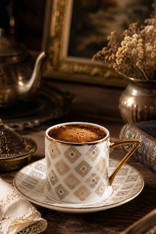 Porsima Sd01-d 12 Parça Altın Yaldızlı Porselen Türk Kahve Fincan Takımı - 90ml Kahve Fincan Seti Çok Renkli