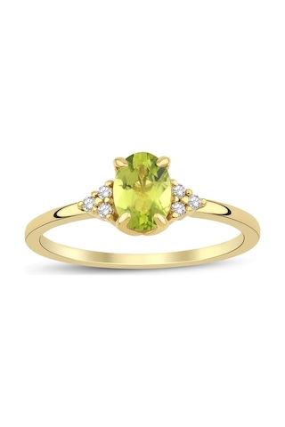 Peridot Oval Tektaş Pırlanta Yüzük Sarı
