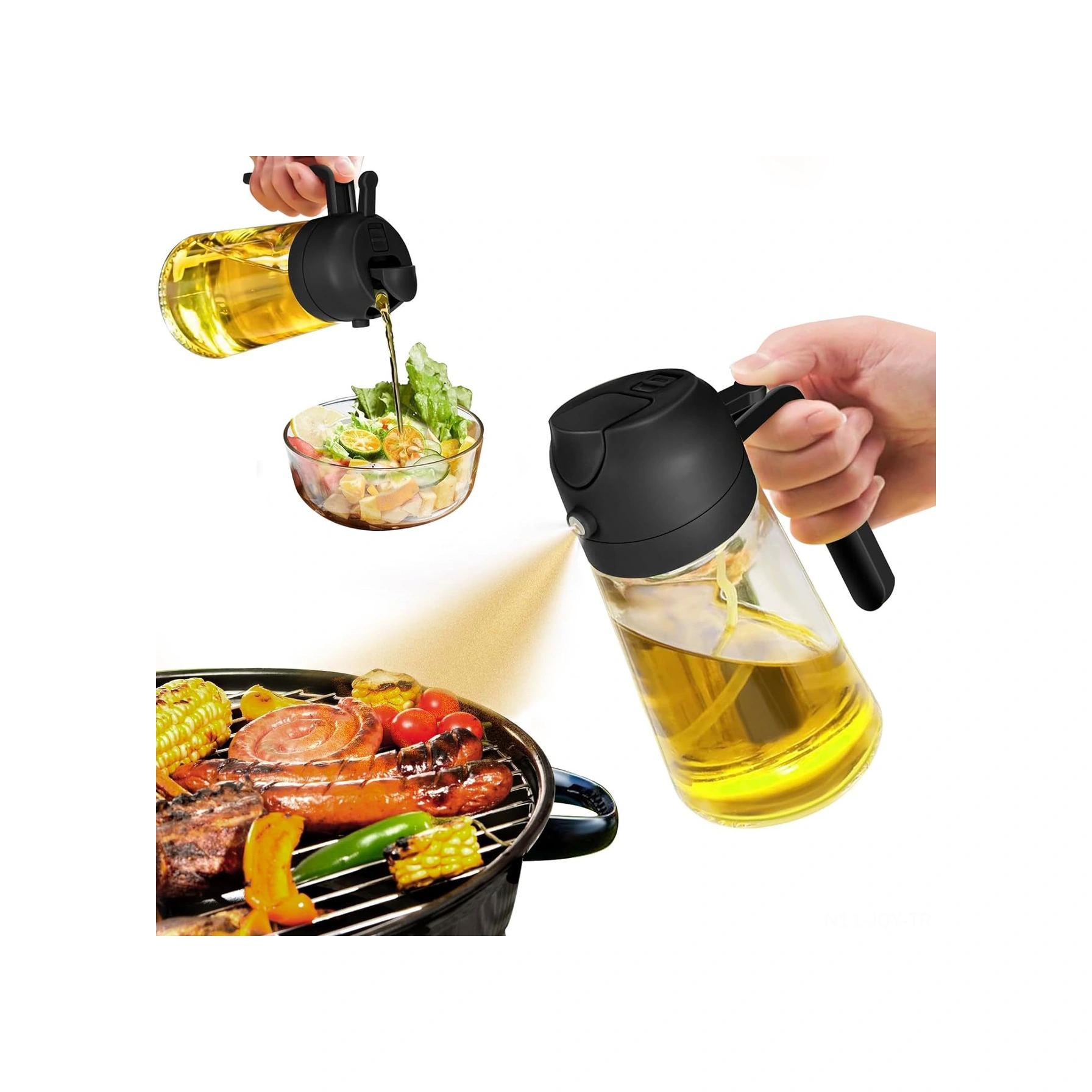 Youmex Mutfak İçin 500ml Cam Yağ Flashtası: Dökme Ve Sprey Fonksiyonu, Damlama Önleyici, Sağlıklı Ve Pratik Kullanım Siyah