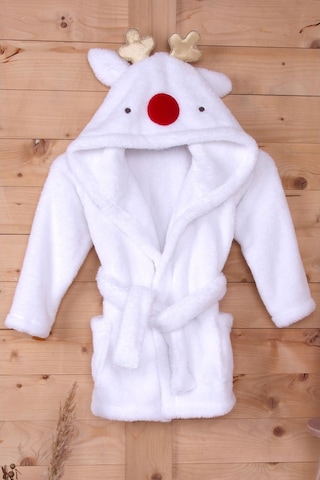 Baveno %100 Polyester Beyaz Çocuk Kapüşonlu Sabahlık Bornoz Ev Giyim