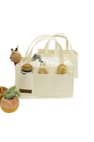 Keçe Anne Bebek Bakım Çantası, Yenidoğan Alt Açma Değiştirme Organizer, Taşınabilir Düzenleyici, Bej