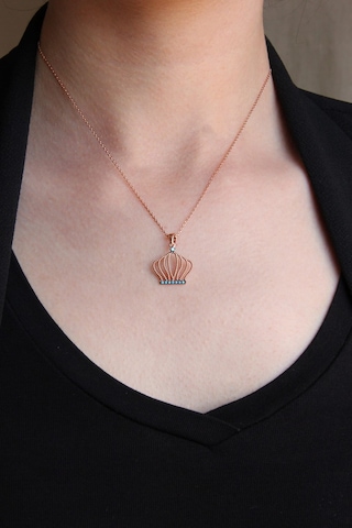 Firuze Taşlı Gümüş Taç Kolye N059701 Rose Gold