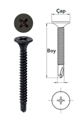 100 Adet Alçıpan Vidası Matkap Uçlu Sık Dişli 3.5x35 Mm