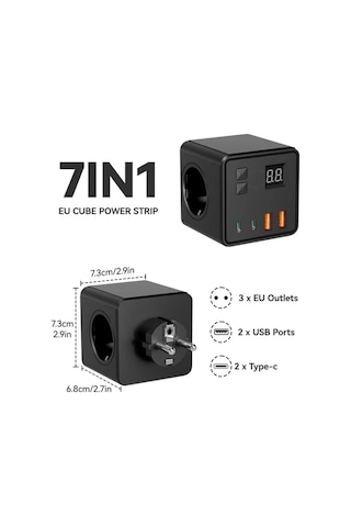 Motion003 7'li Çoklu Priz Küpü Siyah 3 Ac 2 Usb 2 Tip-c Zamanlayıcı 220-240v 10a Ev Ofis