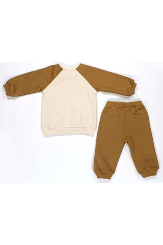 Kidaxi Nakış Fil Detaylı 3 İplik İkili Bebe Takımı Hardal