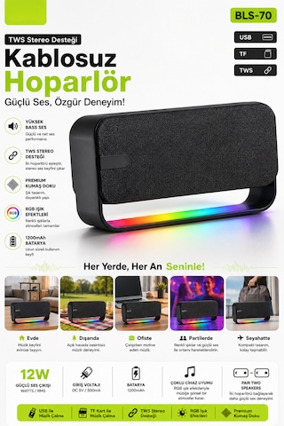 Bluetooth Hoparlör Taşınabilir Kablosuz Speaker Usb/tf/tws Destekli 1200mah 12w Güçlü Bass Ses Bombası