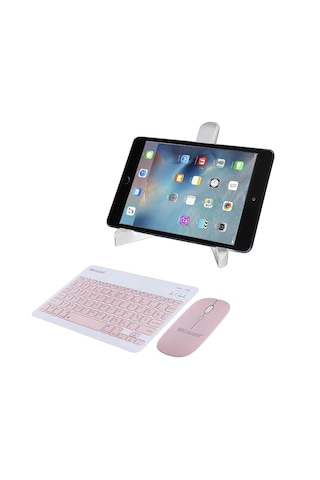 Microcase Xiaomi Redmi Pad 2 11 İnch İle Uyumlu Tablet Çanta+türkçe Bluetooth Klavye +mouse+ Standı - Pembe Al4382 Omuz Çantası
