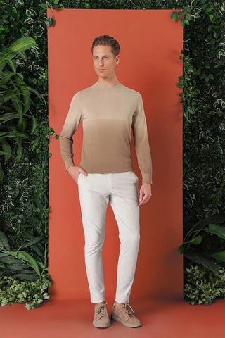 Efor Slim Fit Degrade Desen Bisiklet Yaka Bej Triko Tr 866 Bej