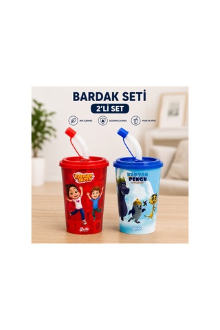 Bakgelal Rafadan Tayfa & Kaptan Pengu Ve Arkadaşları Lisanslı Pipetli Çocuk, Eğlenceli Parti Bardağı - Bgasetbrdrtkp01 Çok Renkli