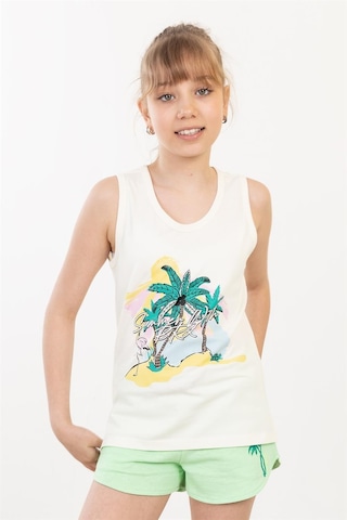 Brz Kids Baskılı Yırtmaçlı Kız Çocuk Sıfır Kol T-shirt-ekru Ekru