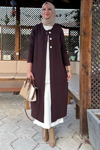 Sinem Çelik Örme Triko Hırka Acı Kahve Çok Renkli