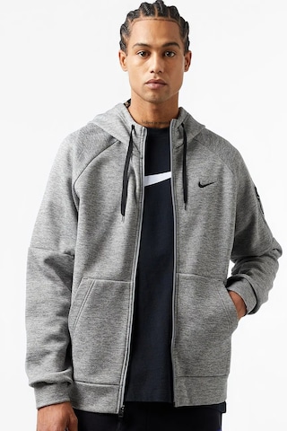 Nike Therma Fit Full Zip Hoodie Erkek Kapüşonlu Termal Fermuarlı Sweatshirt Gri Gri Melanj