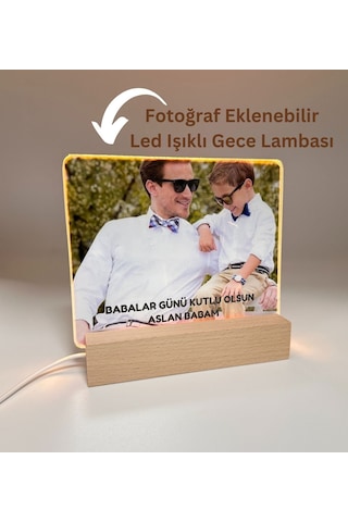 Babalar Günü'ne Özel Işıklı Fotoğraf Çerçevesi Ahşap Standlı