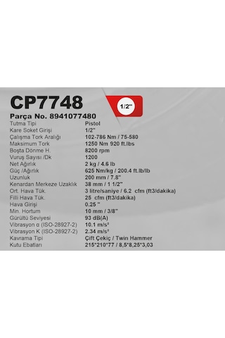 Chicago Pneumatic Cp7748 1/2 Havalı Somun Sıkma Tabancası