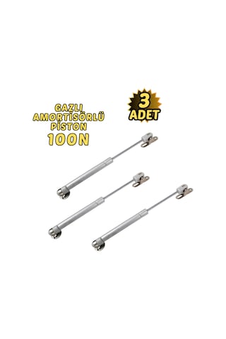 3 Lü Dolap Kapak Pistonu Mutfak Dolabı Gazlı Amortisör 100n 27cm Metalik Gri