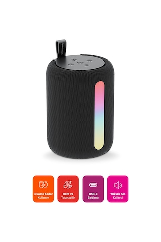 Polosmart Pbs228 Işıklı Taşınabilir Kablosuz Bluetooth Speaker Hoparlör 1200 Mah Siyah