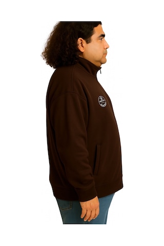 Erkek Büyük Beden 122-158 Kilo Arası İçin Uygun Pamuklu Geniş Kalıp Dik Yaka Fermuarlı Sweat Mont Kahve