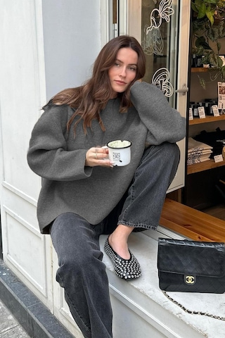 Madmext Madmext Bisiklet Yaka Oversize Triko Kadın Kazak MG1972 Antrasit