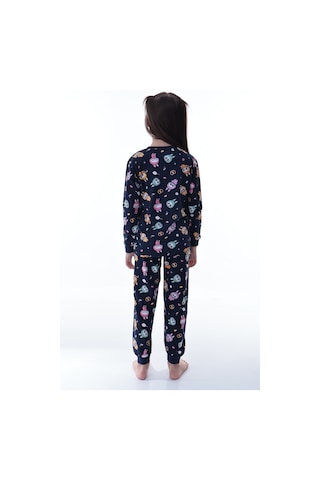 Unisex Çocuk Baskılı Pamuklu Pijama Takımı Rahat, Nefes Alan, Yumuşak Kumaşlı Uyku Takımı Lacivert