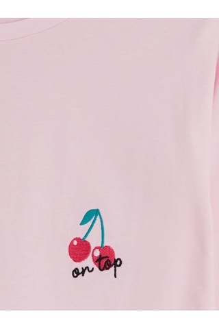 Lcw Young Pembe Kiraz Nakışlı Kadın Pijama Üst
