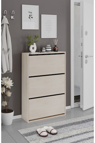 Ceha 3'lü Düşer Kapaklı Ahşap Ayakkabılık - Düz Akçaağaç A.AYK-3/D.AKÇAAĞAÇ