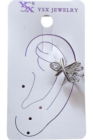 Earcuff Sıkıştırmalı Çelik Kıkırdak Küpe Baget Taşlı X Gümüş Renk