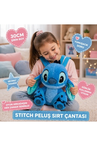 30 Cm Stitch Peluş Sırt Çantası Yumuşacık Peluş Çanta Sevimli Tasarım Günlük Ve Hediye Mavi Çok Renkli