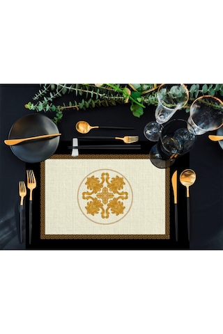 Figüratif Gold Kumaş Amerikan Servis 4'lü Set 35x50cm Keten, Ulusl. Yıkama Ve Solmama Sertifikası Çok Renkli