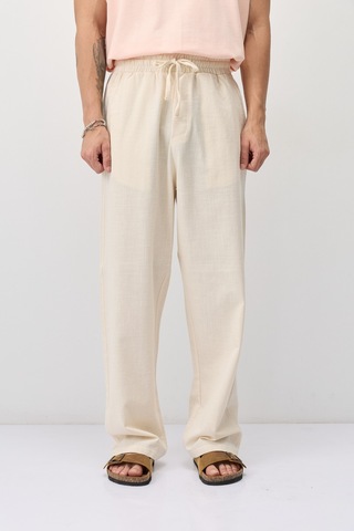Vamos Bağcıklı Baggy Fit Keten Pantolon Naturel