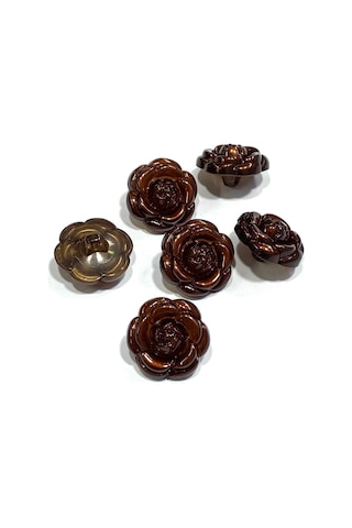 İtalyan Bluz Düğmesi / Gül Model / 6'lı Set / Kahverengi / 1.2 Cm / İgd1