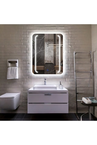 Rectavision Beyaz Led'li Kumlamalı Lavabo & Banyo Aynası Dokunmatik Sensörlü 70 X 45