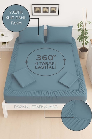 Mirava Premium %100 Pamuk Penye Lastikli Tek Kişilik Çarşaf Takımı 1 Yastık Kılfı Dahil İndgo Mavi 120x200cm Indigo