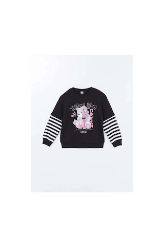 LC Waikiki Lcw Kids Siyah Bisiklet Yaka Kız Çocuk Kalın Sweatshirt