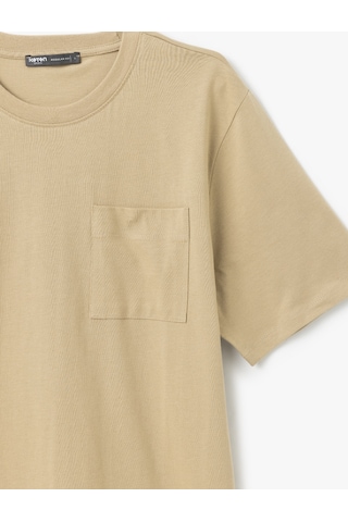 Koton Cep Detaylı Kısa Kollu Regular Fit Pamuklu Bisiklet Yaka Basic Tişört Bej 5sam10029hk Ekru