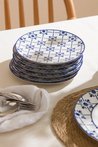 Almira 7 Parça Porselen Pasta Sunum Tabak Seti Mavi