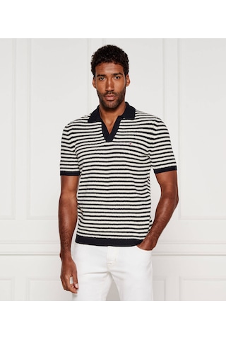 Tommy Hilfiger Örgü Dokulu Keten İplik Dokuma Polo T-shirt Siyah