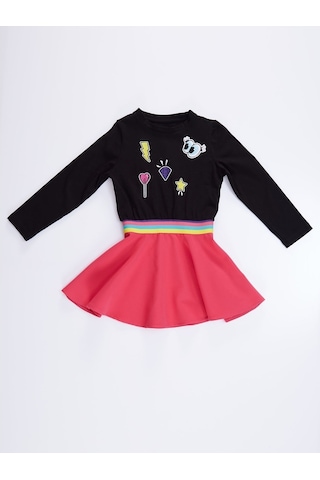 Denokids Mushi Emojili Kız Elbise Çok Renkli