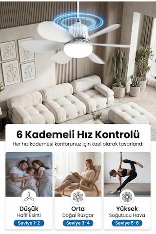 2ın1 Goes Led Işık Ve Fan Sessiz 3 Renk Modu Ve 3 Hız Modu Kumandalı Tavan Vantilatörlü Led Ampul Diğer