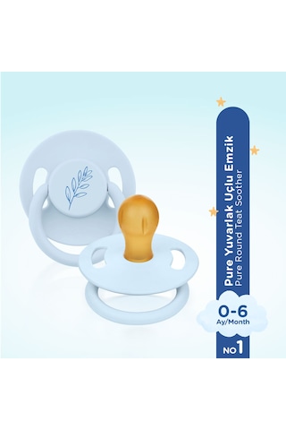 Wee Baby Pure Yuvarlak Uçlu Kauçuk Emzik No:1 Mavi 0-6 Ay