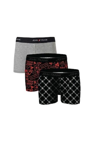 John Frank Logolu Pamuklu 3'lü Paket Boxer Erkek Boxer Jfbs3 Gri-sturuncu-sbeyaz