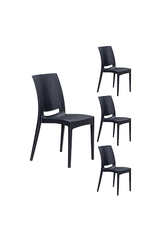 4 Adet Rattan Antrasit Sandalye / Balkon-Bahçe-Teras Antrasit