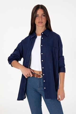 U.S. Polo Assn. Kadın Lacivert Uzun Kollu Keten Tunik Gömlek 50299794-VR033