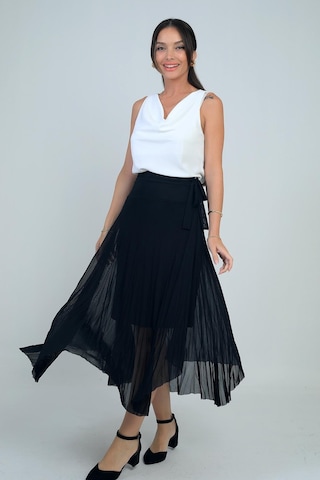 Kadın Yanları Kısa Astarlı Uzun Tül Etek-41717 Siyah