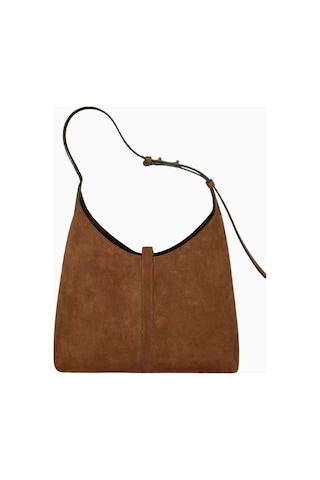 Strathberry Süet Kite Hobo Çanta, Ayarlanabilir Omuz Askısı, Bağcıklı Kapatma Omuz Çantası Kahverengi