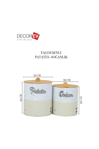 Bambu Kapaklı Metal Patates Soğanlık Krem Taş Desenli Decorev Dc 7099 Krem